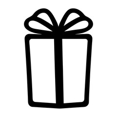 Stylized black and white gift box icon with tied ribbon bow