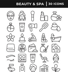 Beauty and spa related line art icon set collection vector illustration