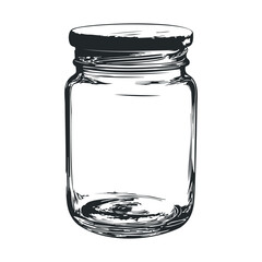 Detailed black and white illustration of an empty mason jar