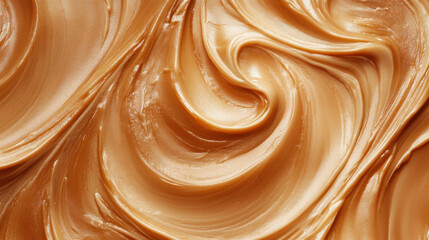 A close-up of the swirls in brown caramel, against a dark background, 3d illustration.