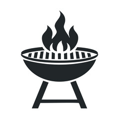 Grill icon with flames over barbecue for outdoor cooking concepts