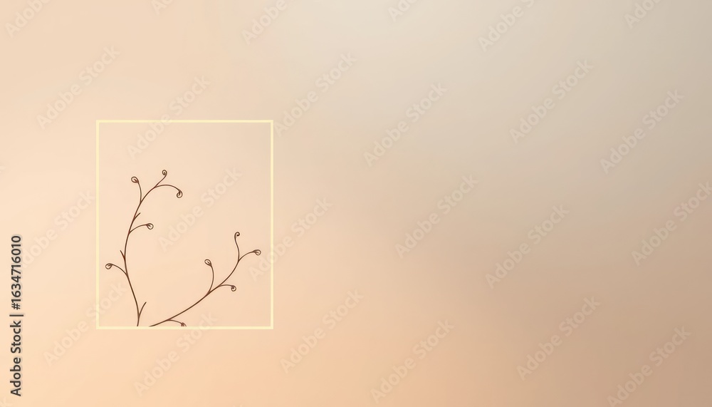 Poster minimalist botanical line art on earthy gradient background with square frame