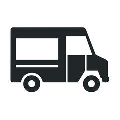 Fototapeta premium Minimalist black delivery truck icon on white background