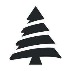 Fototapeta premium Black silhouette of stylized christmas tree icon isolated on white background