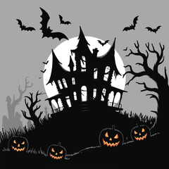 Halloween Night Haunted House Scene