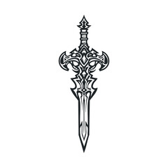 Ornate medieval sword design with intricate details on white background