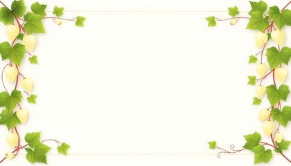 Fototapeta premium Elegant botanical frame featuring delicate foliage and light yellow flowers