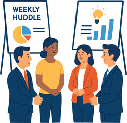 Weekly team huddle with charts in background Illustration