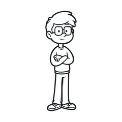Cartoon illustration of young caucasian male child with glasses in casual outfit