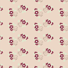 Cheerful Flower Pattern with Daisies and Tulips on Beige
