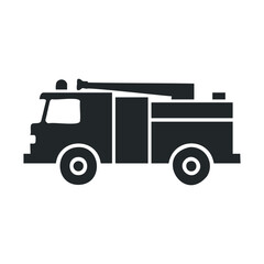 Minimalist black fire truck icon on white background