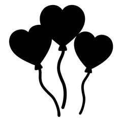 Three Heart Shaped Balloons Flying Together in a Minimalist Black Silhouette Design
