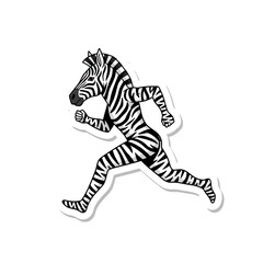 Fototapeta premium Zebra Running: A striking monochrome illustration of a zebra in full stride, perfectly captures the animal's dynamic energy and motion, with its distinctive stripes showcased in sharp detail.