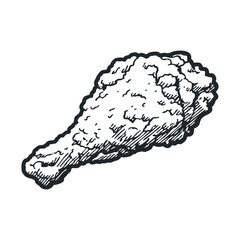 Crispy fried chicken drumstick illustration with detailed texture