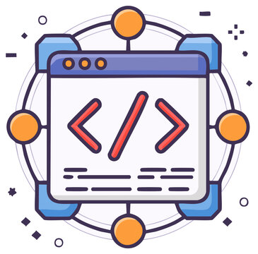 Web development and software programming concept with code symbol and network icon