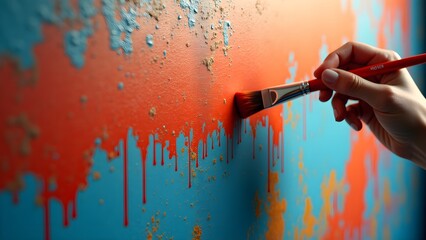 Paint Swatch on Wall with Brush in Hand