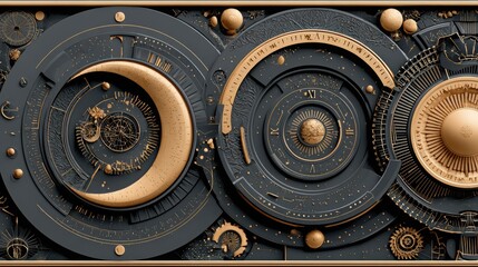 Abstract Celestial and Mechanical Ornate Circular Design