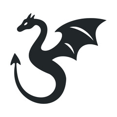 Obraz premium Silhouette of a mythical dragon with wings and curved tail on white background