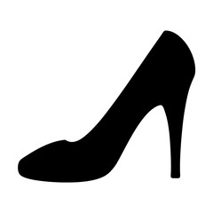 Silhouette of a stylish high heel shoe in black against white backdrop