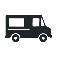 Silhouette of classic ice cream truck on white background
