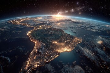 Obraz premium Earth at night, South America highlighted (2)