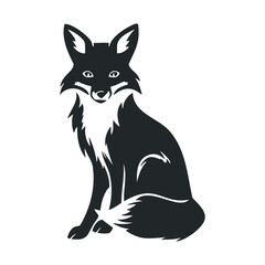 Obraz premium Black and white stylized fox illustration featuring sitting posture