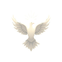 Obraz premium White dove with outstretched wings, a symbol of peace and the holy spirit, isolated on transparent background, representing faith, spirituality, and christianity