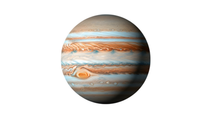 Jupiter planet with visible atmospheric bands    .ai generative, transparent background, white background. isolated on white background, png, jpeg, jpg.