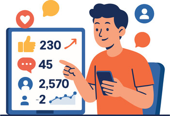 Influencer analyzing social media engagement Illustration