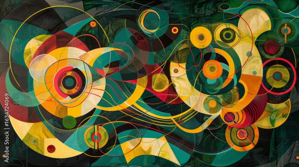 Poster the image showcases an abstract, psychedelic design with intricate patterns and bold shapes