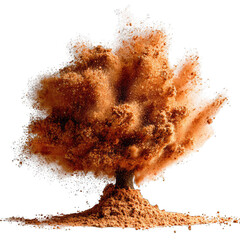 Brown dust explosion, outdoor, desert background, scientific experiment