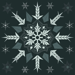 36 Symmetrical Snowflake Icons – Intricate Black Line Art with 6-Fold Radial Designs