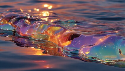 Abstract iridescence of water waves at sunset