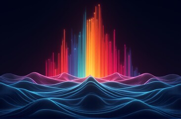 Fototapeta premium Abstract Rainbow Light Pillars Over Wavy Landscape