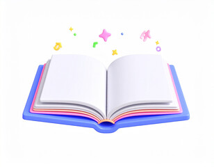 Cute cartoon open book. Realistic 3d rendering isolated on white background. Plastic style icon.graphic, three-dimensional, cartoon, illustration, isolated, minimal, design, icon,Generative Ai