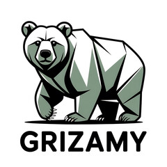 Obraz premium Illustration of a grizzly bear with the word grizamy isolated on transparent background