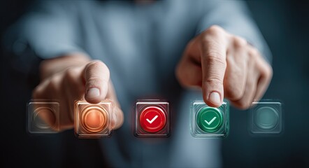 Person pressing digital check buttons