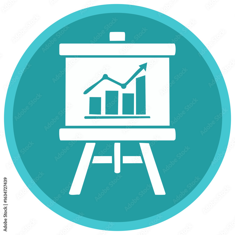 Poster business growth and data analytics graph on easel presentation board icon