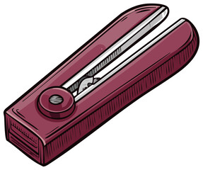 Stylized illustration of a maroon stapler with metallic silver details