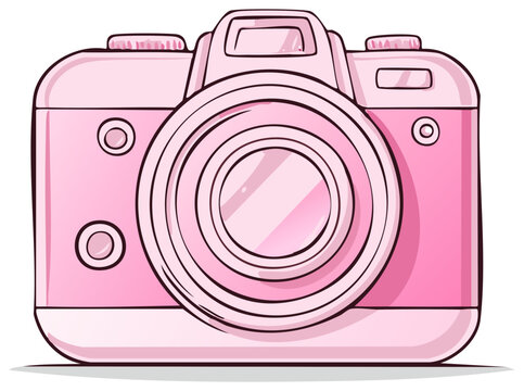 Cartoon Style Pink Camera Illustration for Photography Social Media Content Creation