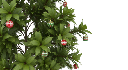 Festive ornaments hanging on a leafy green plant    .ai generative, transparent background, white background. isolated on white background, png, jpeg, jpg.