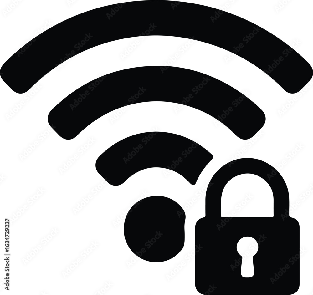 Aufkleber secured wireless network represented by a wifi symbol and a closed padlock indicating a safe connect