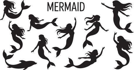Mermaid Silhouette Collection for Nautical Themes and Artistic Projects