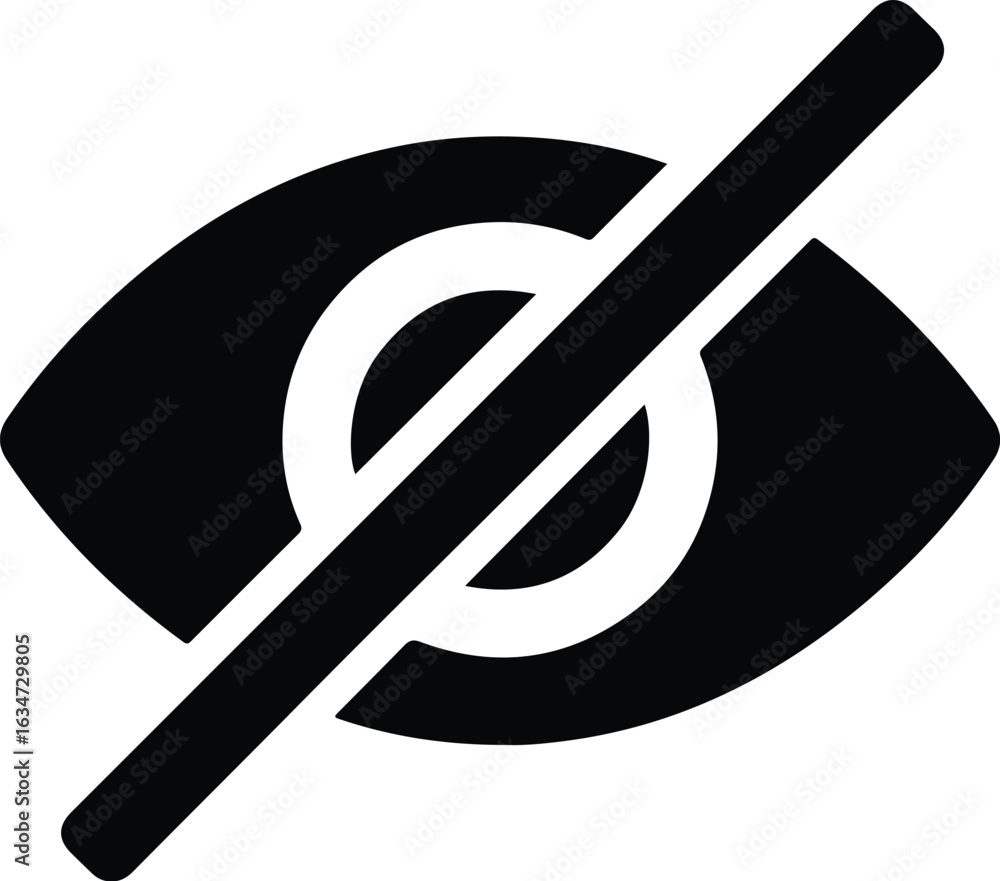 Poster an eye with a line through it representing hidden visibility and restricted access to confidential i