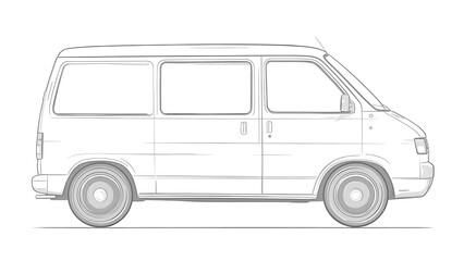 Naklejka premium Passenger Van Side View Line Illustration