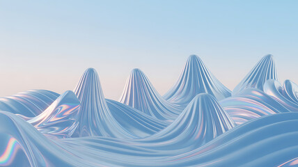 Abstract landscape of flowing, light blue mountains.

