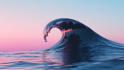 A powerful wave crests, a vibrant, surreal scene.
