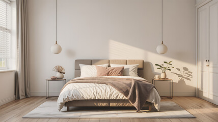 A peaceful bedroom, bathed in sunlight.
