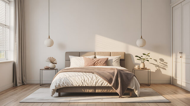 A peaceful bedroom, bathed in sunlight.
