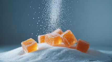 Orange-yellow jellies covered in sugar.
